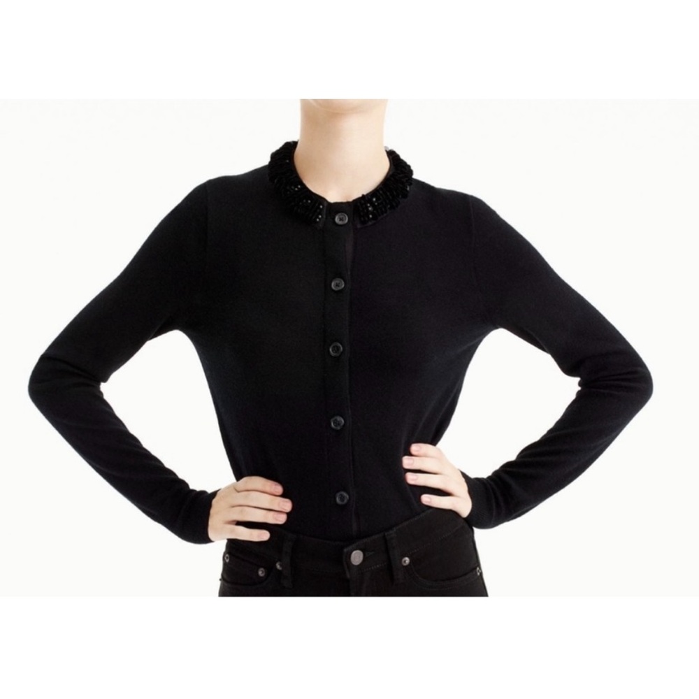 J. Crew Black Cardigan with Embellished Collar